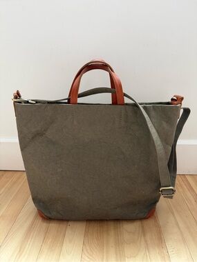 UASHMAMA Alle Olive Tote Bag with Tan Leather Handles 🇮🇹